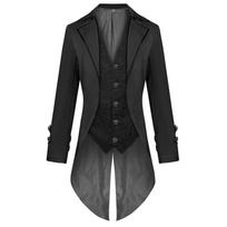 Medieval Retro Clothing Victorian Pirate Vampire Costume Mens Steampunk Gothic Tail Coat Jacket XXL juoda
