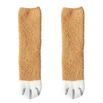 Plush Winter Cute Style Cat Paw Cartoon Pattern Women Cotton Socks Super Soft For Female Stay in the house Sleeping Floor Sox gray