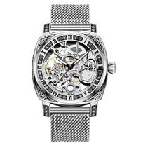 Vyriškas mechaninis laikrodis Sidabrinis tinklinis diržas Retro šviesus klasikinis verslo mados Elegantiški vyriški mechaniniai rankiniai laikrodžiai sidabras