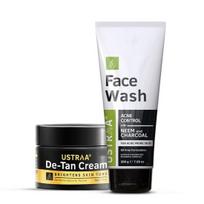 Ustraa Face Wash Acne Control - With Neem & Charcoal - 200g - Oil control, Prevents Acne & De-Tan Face Cream For Men - 50g beige