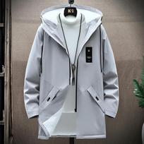 Windbreaker Men's Spring and Autumn New Mid-length Jacket Men's Hooded Jacket Casual Versatile Men's Tops 2XL gray