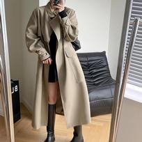 Autumn Hong Kong Style Fashionable Long Trench Coat for Women's Coat Korean Casual Slim Waistband Cardigan S