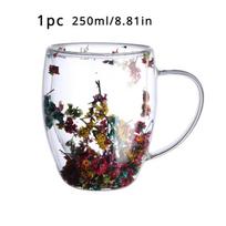 1/2 vnt įdarų sausų gėlių dvigubas stiklinis puodelis su rankena Karščiui atsparus arbatos kavos puodelis Espreso pieno puodelis Kūrybinė dovana 1 PC 250ML/8.81OZ gray