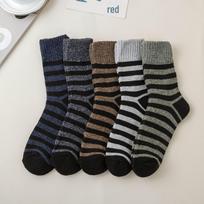 Vyriškos žieminės aksominės storos kilpinės kojinės – vidurio vamzdžio, grindų, linijinis rankšluostis, medvilninės kojinės Striped, One Size gray