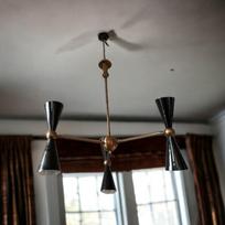6-Light Italian Stilnovo Chandelier | Mid-Century Modern Black & Brass Pendant Light | Ceiling Fixture for Living Room, Bedroom, Kitchen