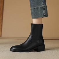 Krazing Pot Cow Skin Autumn Winter Shoes Big Size Chelsea Boots Med Heels Round Toe Keep Warm Size 42 Elastic Ankle Boots 34 juoda