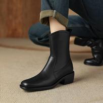 Krazing Pot Cow Skin Vintage Autumn Winter Shoes Big Size Western Boots Med Heels Round Toe Keep Warm Size 43 Ankle Boots 34 juoda