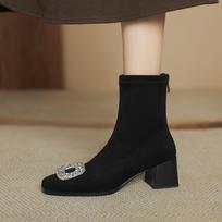 Krazing Pot Flock Vintage Autumn Winter Shoes Modern Boots Med Heels Crystal Square Toe Keep Warm Size 43 Elastic Ankle Boots 34 juoda