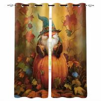 Autumn Dwarf Pumpkin Tengman Retro Oil Painting Blackout Curtains For Living Room Bedroom Window Treatment Drapes Home Decor W135 x H60cm beige