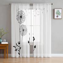 Dandelion Flowers Black White Sheer Curtains for Living Room Decoration Tulle Voile Organza Window Curtains for Kitchen Bedroom W135 x H115cm x1&Grommet Top white
