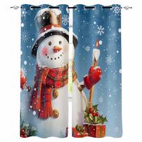 Christmas Snowman Snowflake Red Blue Blackout Curtains For Living Room Bedroom Window Treatment Blinds Drapes W135 x H60cm gray