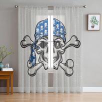 Pirate Skull Vintage Chiffon Sheer Curtains for Living Room Bedroom Home Decoration Window Voile Tulle Curtain Drapes W135 x H114cm