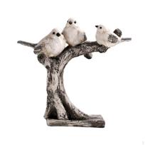 Paukštelių figūrėlių vitrina biurui ir namų dekoravimui Lentynos Centrinis elementas Amatai Three Bird Family gray
