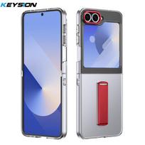 KEYSION Transparent Case for Samsung Z Flip 6 5 4 3 5G Hard PC Metal Kickstand Shockproof Phone Back Cover with Screen Protector for Galaxy Z Flip 6 raudona