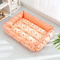 Cartoon Full Print Spring and Summer Kennel Teddy Than Bear Breathable Soft Bed Small Puppy Kitten Litter General Pet Dog Bed M 40*50 beige