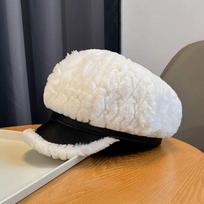 Plush Patchwork Beret Autumn and Winter Retro Fashion Octagonal Hat (54-58Cm) Adjustable dramblio kaulas