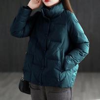 Women's Stand Collar Puffer Jacket Korean Winter Jacket  Thicken Warm Long Sleeve Lightweight Outerwear Cotton Padded Coat XXXXXL žalia
