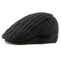 Men's British Style Retro Wool Beret Women's Autumn Winter Knitted Cap Velvet Warm Cap Forward Cap Peaked Cap juoda