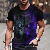 Wolf T Shirt Men Vintage Animal Print Short Sleeve Top 3D Casual Street Man's T-shirt Oversized Tee Shirt Men Clothing S black