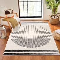Livabliss Nairobi Geometric Rug Scandi Area Rugs Living Room Dining Kitchen Abstract Patterned Rugs Ivory Black and Cream Rug 40X60cm-16x24in
