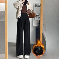 Wide-leg Pants High-waist Straight-leg Autumn and Winter Plus Velvet Casual Pants Corduroy Pants Women XXXL juoda
