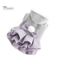 Pet Cats Dog Clothes Multi-Layer with Bow-tie Ball Decoration 2-Legged Easy To Wear Hooded Pet violetinė
