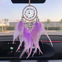 Aukštos kokybės sienų apdaila Akmens krištolo plunksnų Dream Catcher automobilio pakabukų apdaila rožinė