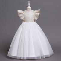 Children's Princess Dresses Tutu Girls Piano Holiday Performance Dress Wedding Host Flower Girl Walk Long Skirt 110cm balta