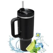 40oz Izoliuotas gertuvas su rankena, šiaudeliu, nerūdijančio plieno vandens butelis, vakuuminis, vandeniui, šaltam, šiltam, termosas, puodelis kavai, gėrimų indai 1200ml