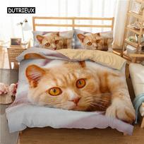 Cute Cat Dog Duvet Cover Bedding Set Animal Pet Duvet Cover Bedding Cover 2/3pcs Comforter Cover Home Decoration Women Children EU single(135x200cm) beige