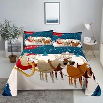 Moose Pulling Cart 0.9/1.2/1.5/1.8/2.0m Digital Printing Polyester Bed Flat Sheet With Pillowcase Print Bedding Set 150X230cm(2Pcs)