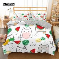 Cute Pet Cats Bedding Set Cartoon Kitten Print Duvet Cover Pillowcase for Girl Twin Full King Double Size Polyester Quilt Cover EU single(135x200cm) beige