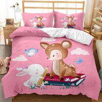 Kids Cartoon Cat Bedding Set  Pink Animals Bedding,lovely Magical Animal Polyester Duvet Cover for Child Boys Girls EU Single 135x200cm white
