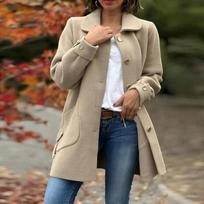 Womens  Jackets Buttons Fall Casual Windbreaker Coats Jacket Outerwear With Pockets M smėlis