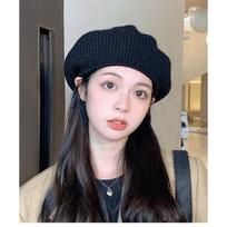 Women Berets Fashion Solid Color Wool Knitted Berets with Ladies French Artist Beanie Warm Cap In Autumn and Winter Female Hat