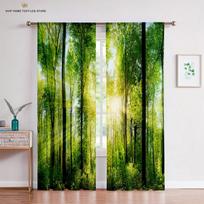 Fall Forest Tulle Curtains for Living Room, Bedroom Decoration, Autumn Trees, Nature Scenery, Sheer Voile Curtain W50X130H(CM)X2PCS&Rod pocket yellow