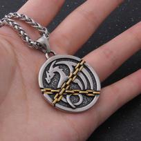 Vintage Viking Dragon Pendant Necklace Norse Mythology 316L Stainless Steel Medieval Medallion Two Tone Amulet for Men gray