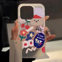 Mobiliojo telefono dėklai iPhone 11 13 15 Pro Max 12 14 Pro Max dėklas iPhone 16 15 Plus 13 Pro 12 Mini 13 Mini Matinės tekstūros Piešti animaciniai gėlių raštai iPhone 11 balta