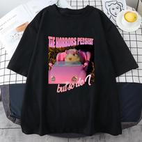 Sad Hamster The Horrors Persist But So Do I T-shirt Pink Graphic Printing Cartoon Tee-shirt Women Clothes Soft Graphic Clothes Unisex L pink