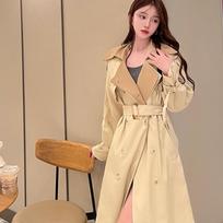 British Style Slimming Windbreaker Coat for Women Spring and Autumn New Mid-length Waisted Loose Double-breasted Coat for Women XL black