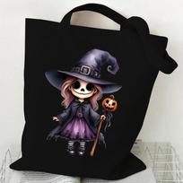 Clown Doll Canvas Tote Bag Women Men Gothic Cartoon Shoulder Bag Happy Halloween Party Gift Shopping Bag Teen Bag gray
