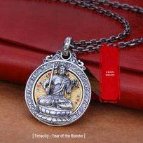 Thai Silver Eight Guardian God Pendant Necklace with Buddha and Six-Character Mantra for Men and Women Fudo-chicken, copper with leather rope juoda