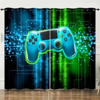Gamepad Player Game Elements Curtain Kids Boys Girls Room Decor Bedroom Living Room Shade Curtain 2 Panels Free Delivery 2x50W130H(CM)&hook purple