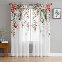Kalėdiniai burbulai Poinsettia Eglės lapai Permatomos užuolaidos svetainės dekoravimui Langų užuolaidos Virtuvės tiulis Voile užuolaidos W135 x H115cm x1 white