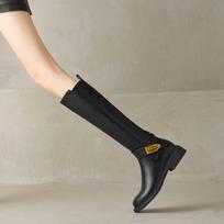 Krazing Pot Cow Leather Autumn Winter Shoes Thick Heels Big Size 40 Metal Buckle Women Keep Warm Thigh High Boots 34 juoda