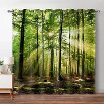 Green forest sun bathing pleasant fresh curtain, a set of two pieces, home bedroom living room curtain 50W60H(CM)X2PCS&Grommet Top