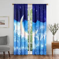 Natural Colorful Dreamy Moon Sky Cloud Window Curtains in Kids Bedroom Living Room Hall Treatments Kitchen Decor Drapes Blinds W50 X H130(CM)X2&Hook blue