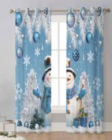 Christmas Snowman Pine Leaves Christmas Ball Bule Sheer Curtains Bedroom Decoration Window Curtains Kitchen Tulle Voile Curtains W135 x H115cm x1
