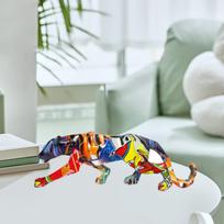 Leopardo figūrėlė namų lentynai, vaikščiojimo skulptūra su gyvūnais colorful  graffiti gray