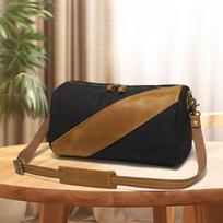 Travel Duffel Bag Canvas PU Leather Weekend Overnight Carryon Hand juoda